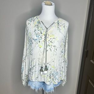 White House Black Market | Floral Tassel Blouse